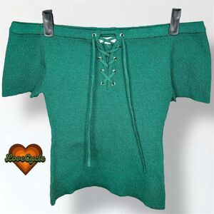 Women's PacSun L.A. Hearts Green Off-Shoulder Ribbed Crop Sweater Top – Size S